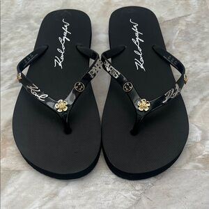 Karl Lagerfeld Black Sandals with Gold Accents